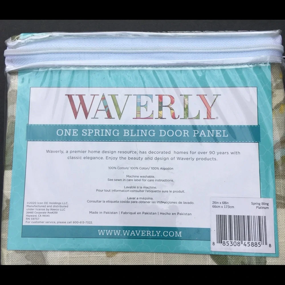 Waverly French Door Panel 26” x 68” One Panel Spring Bling Floral Platinum New